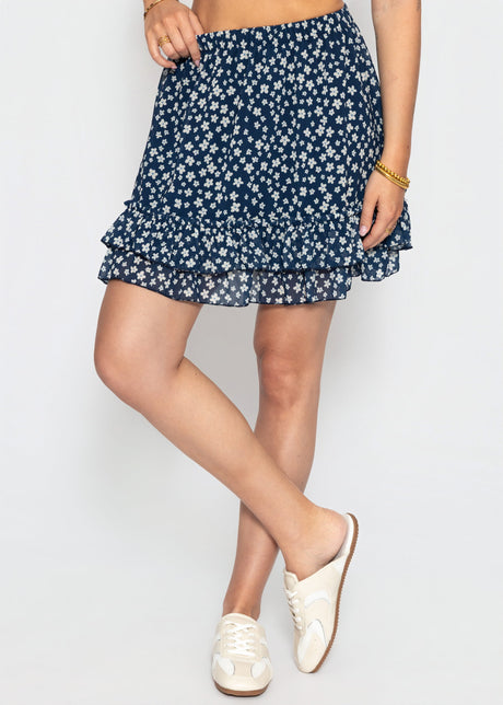 Kurzer Volant-Rock und floralem Druck - blau von SASSYCLASSY