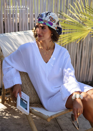 Kurzes Musselin Beach Kleid - weiß