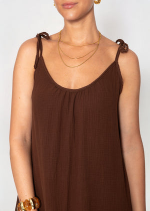 Kurzes Musselin Strandkleid - braun