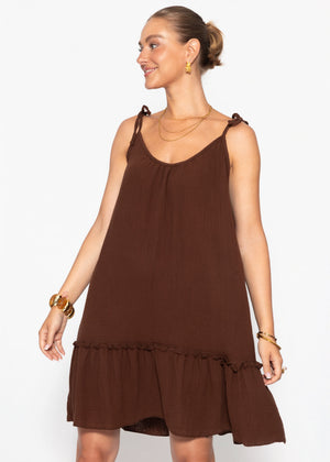 Kurzes Musselin Strandkleid - braun