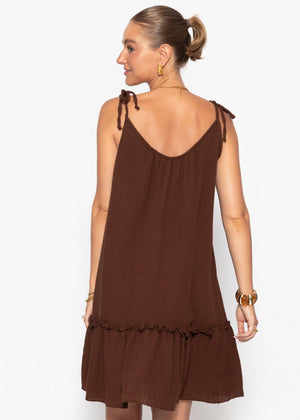 Kurzes Musselin Strandkleid - braun