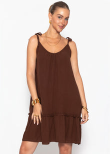 Kurzes Musselin Strandkleid - braun
