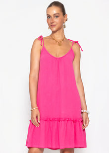Kurzes Musselin Strandkleid - pink