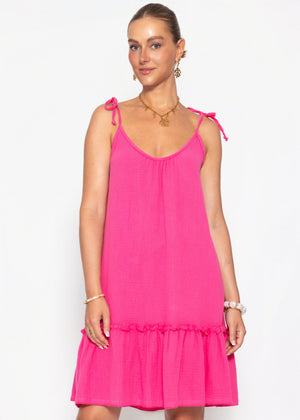 Kurzes Musselin Strandkleid - pink