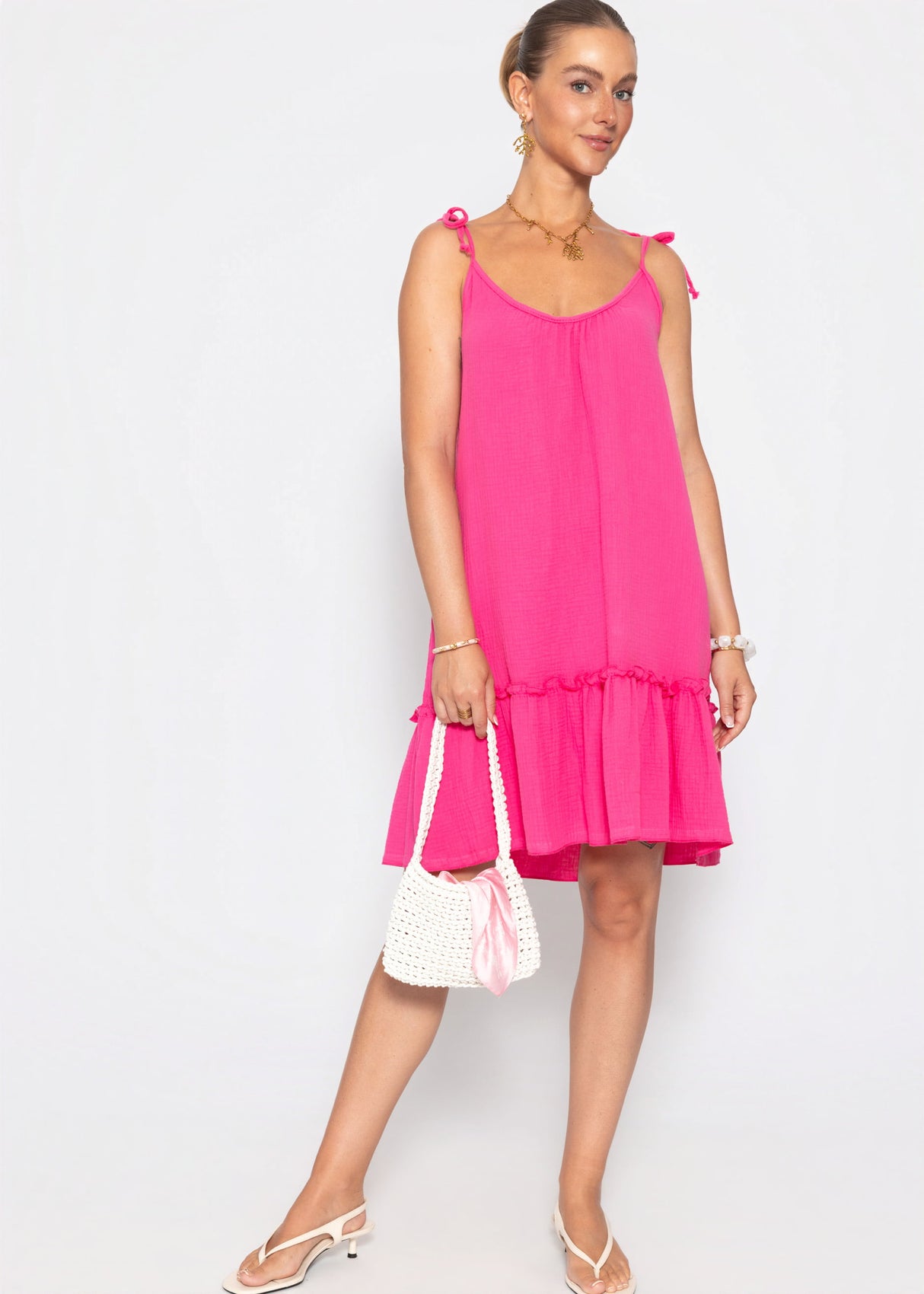 Kurzes Musselin Strandkleid - pink