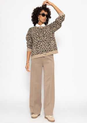 Casual trousers with white side stripes - taupe