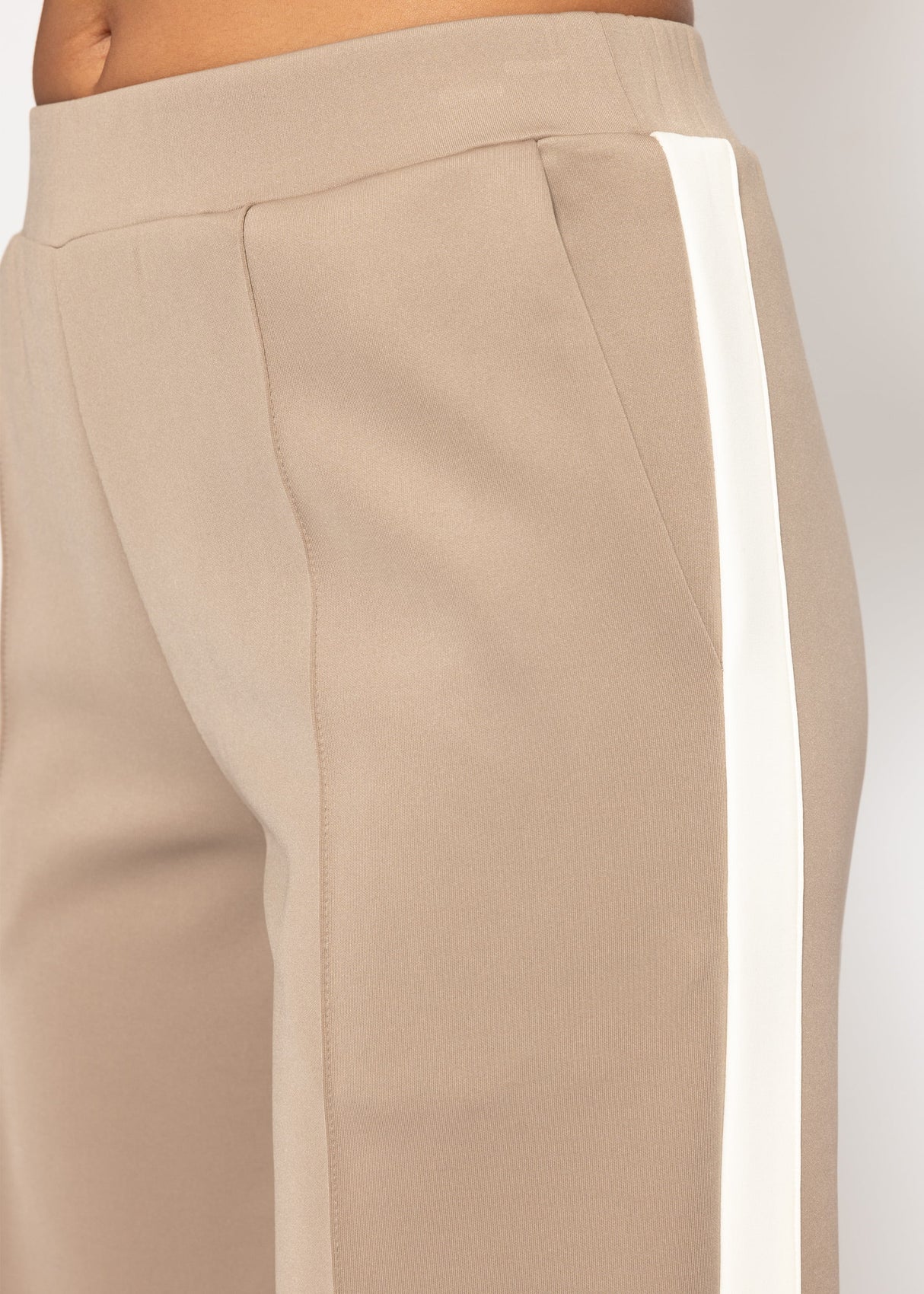 Casual trousers with white side stripes - taupe