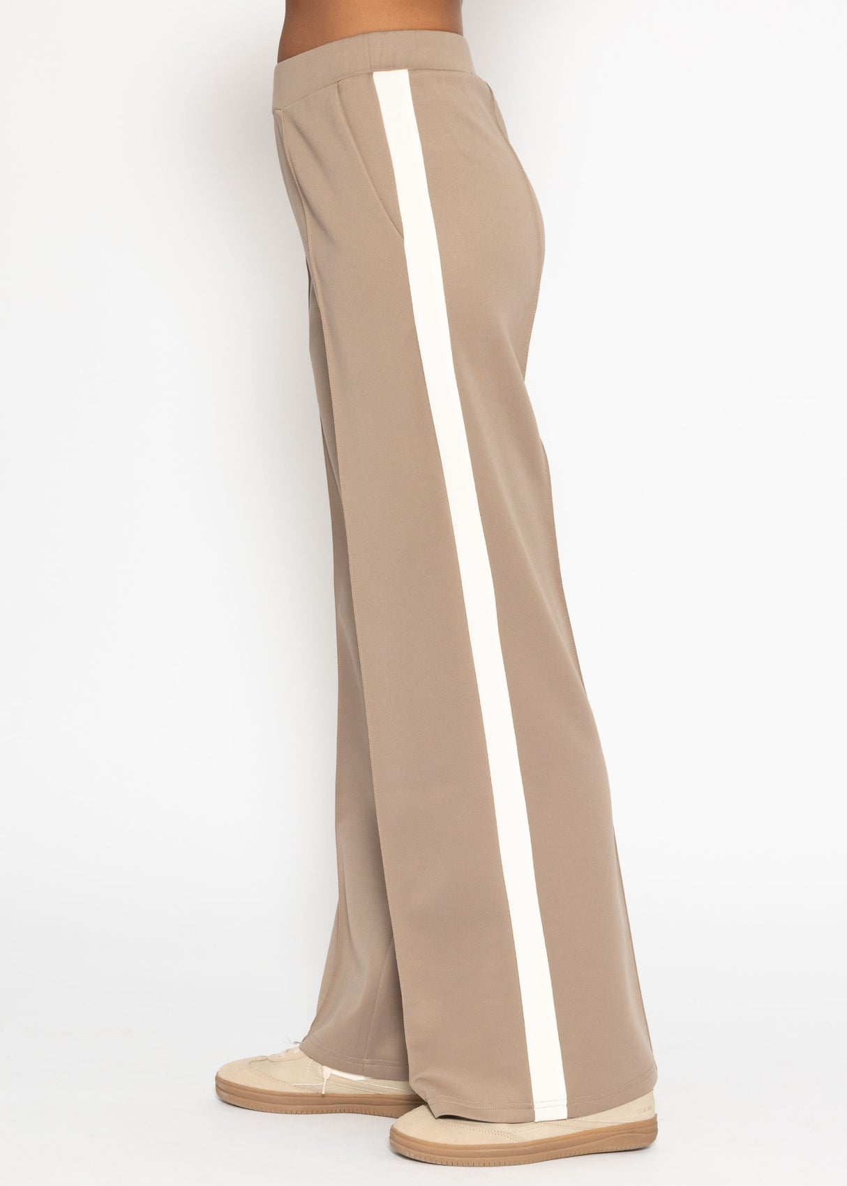 Casual trousers with white side stripes - taupe
