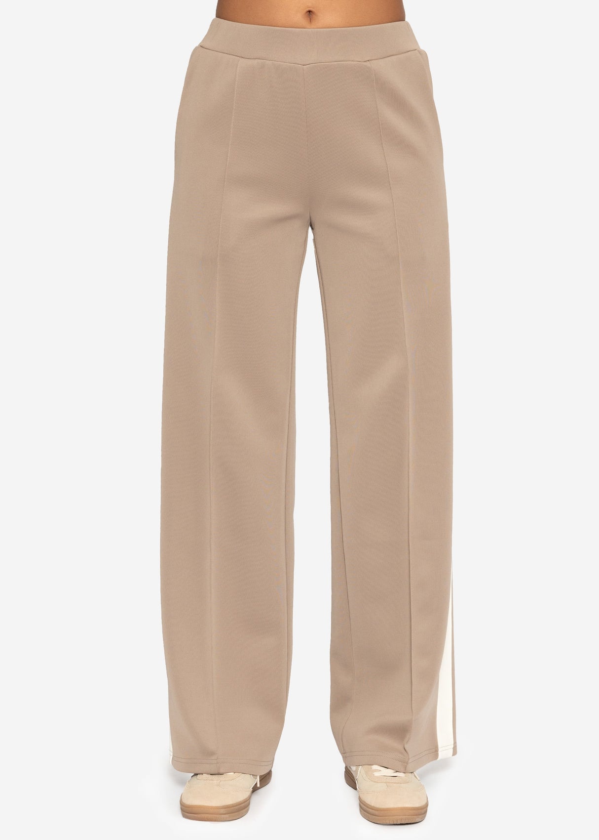 Casual trousers with white side stripes - taupe