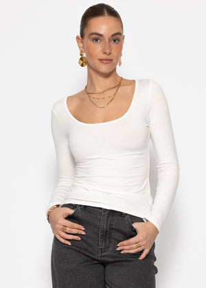 Long-sleeved shirt with neckline - off-white