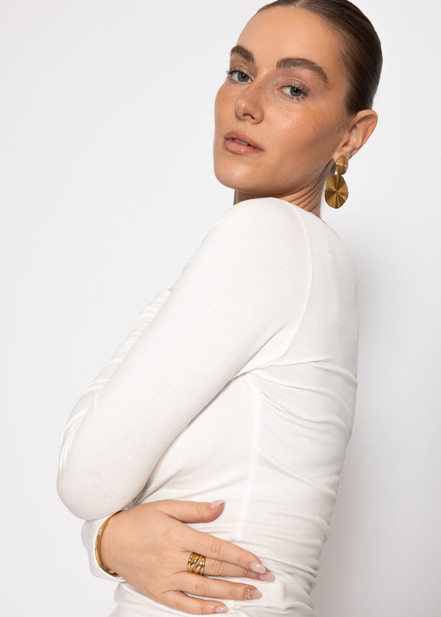 Langarmshirt mit Ausschnitt - offwhite