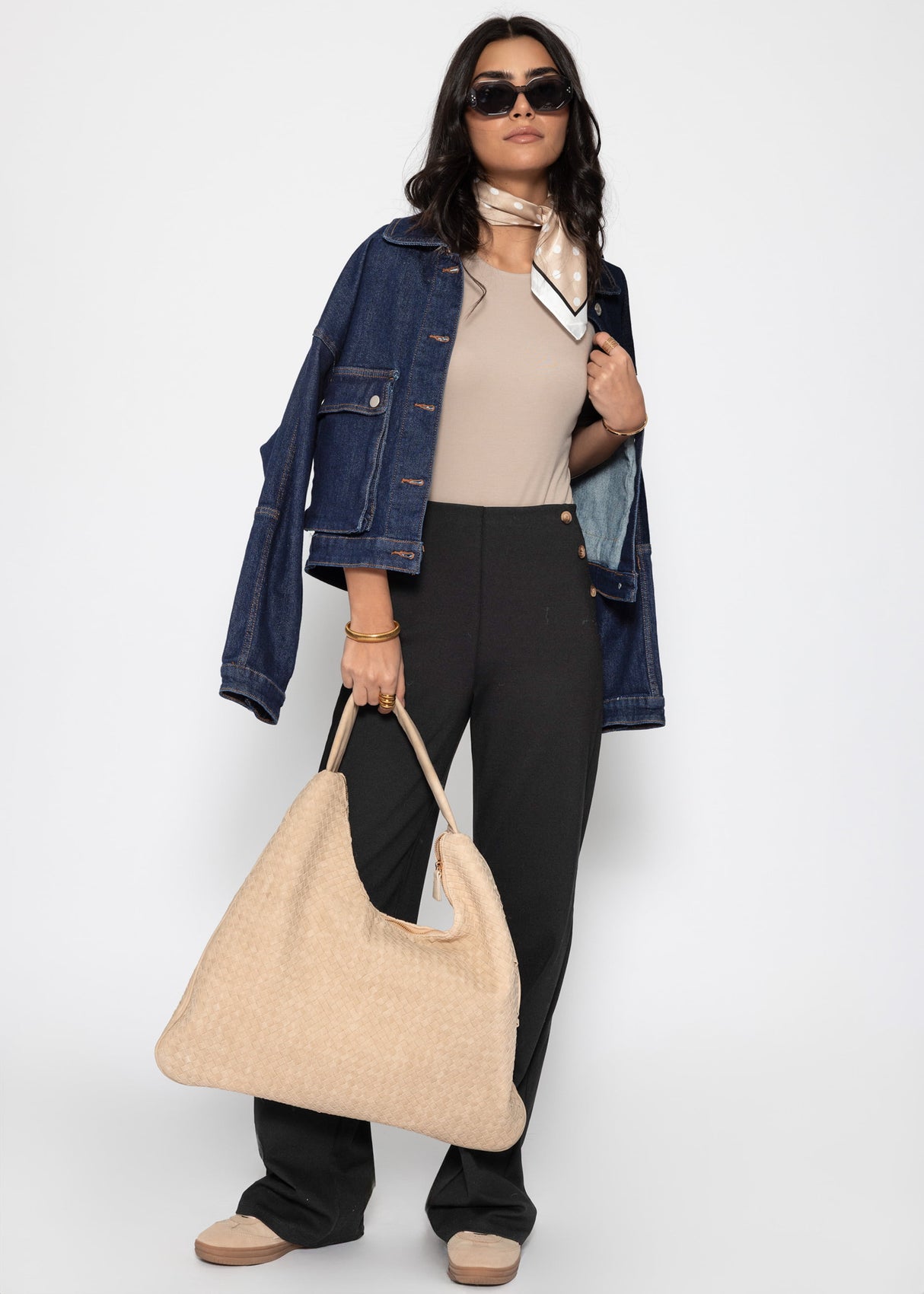 Langarm Body mit Rundhalsausschnitt - beige