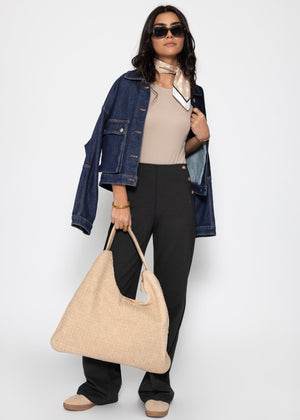 Langarm Body mit Rundhalsausschnitt - beige