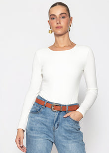 Langarm Body mit Rundhalsausschnitt - offwhite