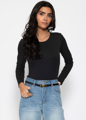 Langarm Body mit Rundhalsausschnitt - schwarz