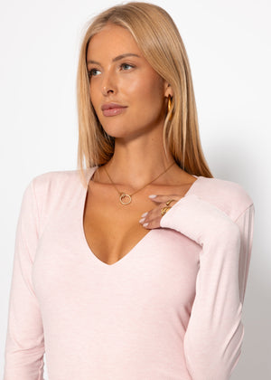 Langarm Body mit V-Ausschnitt - rosa