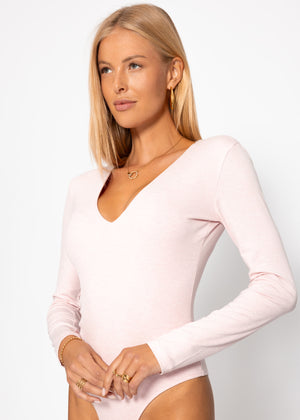 Langarm Body mit V-Ausschnitt - rosa