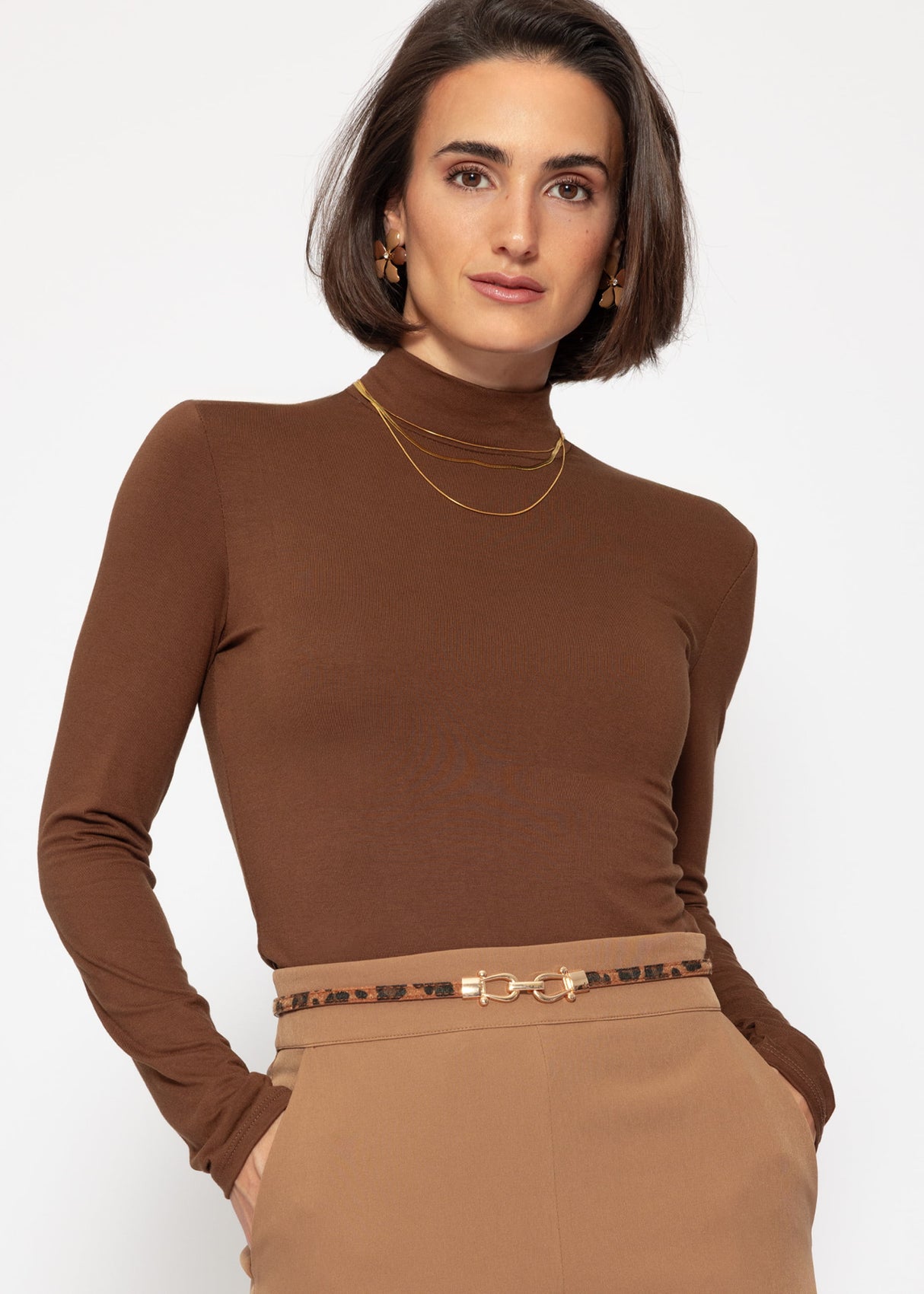 Long-sleeved turtleneck shirt - brown
