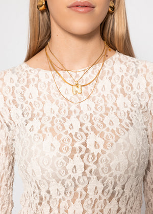 Langarm Spitzenshirt mit Volantärmeln - creme