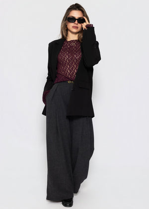 Langarm Spitzenshirt mit Volantärmeln - plum