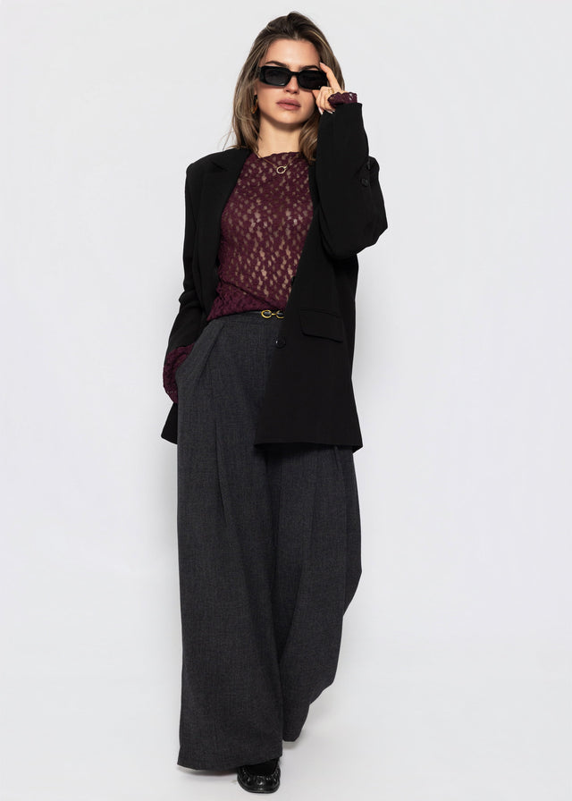 Langarm Spitzenshirt mit Volantärmeln - plum