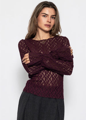 Langarm Spitzenshirt mit Volantärmeln - plum