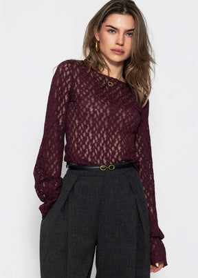 Langarm Spitzenshirt mit Volantärmeln - plum