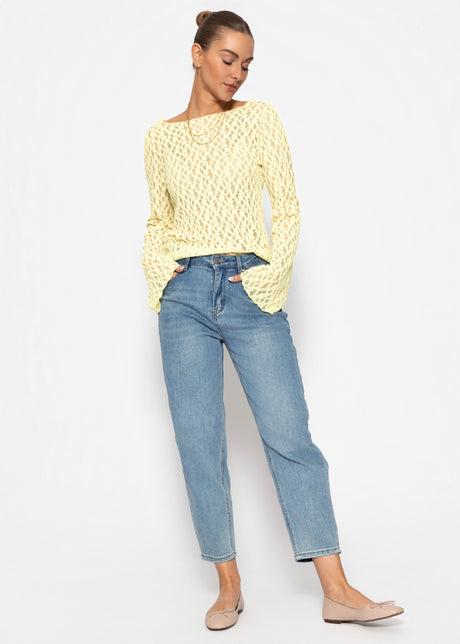 Long-sleeved lace top with wide sleeves - yellow