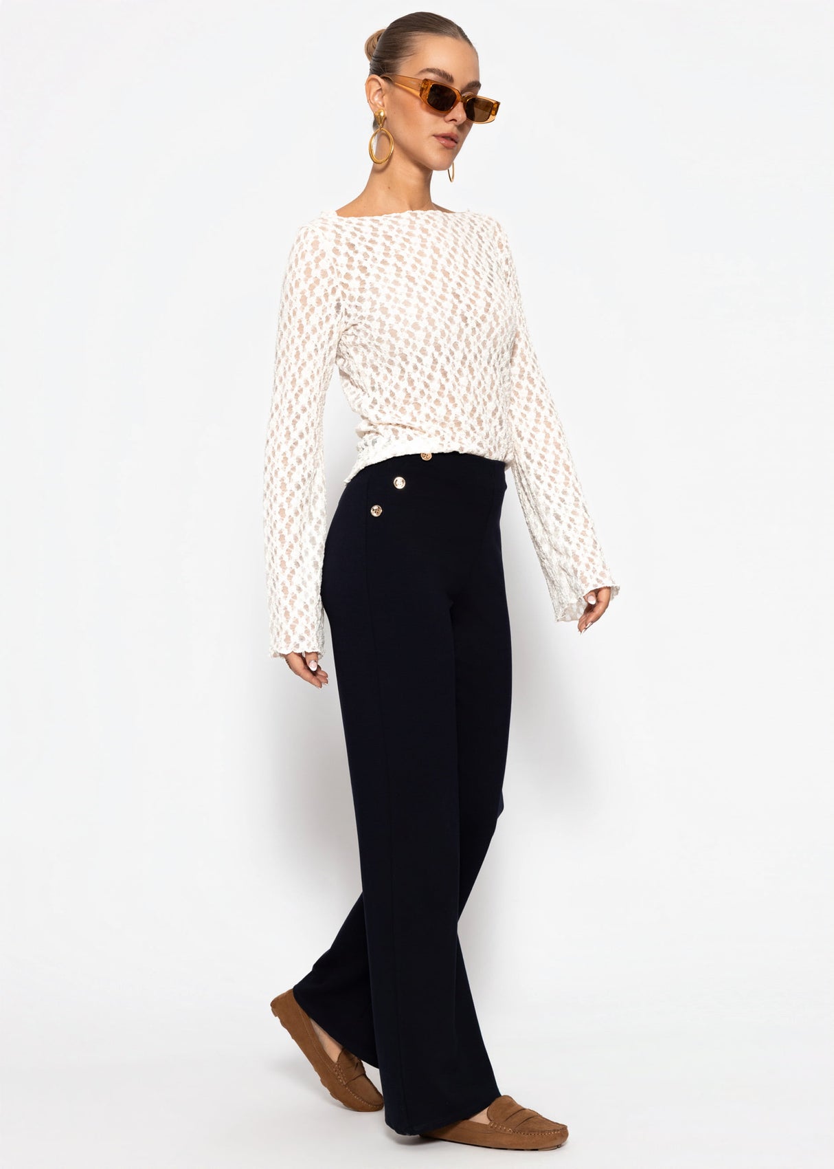 Langarm Spitzenshirt mit weiten Ärmeln - offwhite