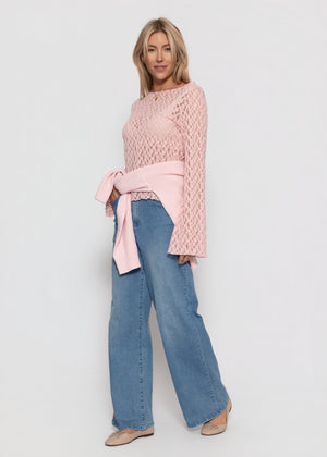 Langarm Spitzenshirt mit weiten Ärmeln - rosa