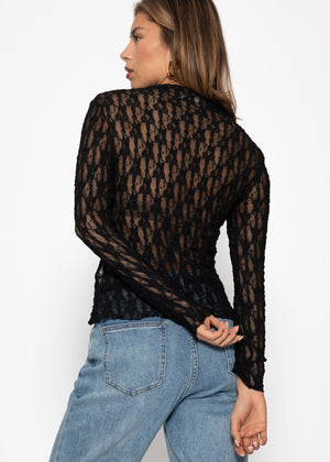 Langarm Spitzenshirt - schwarz