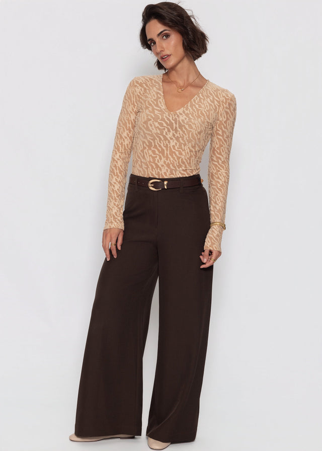 Langarmbody mit Strukturmuster - beige