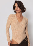 Langarmbody mit Strukturmuster - beige