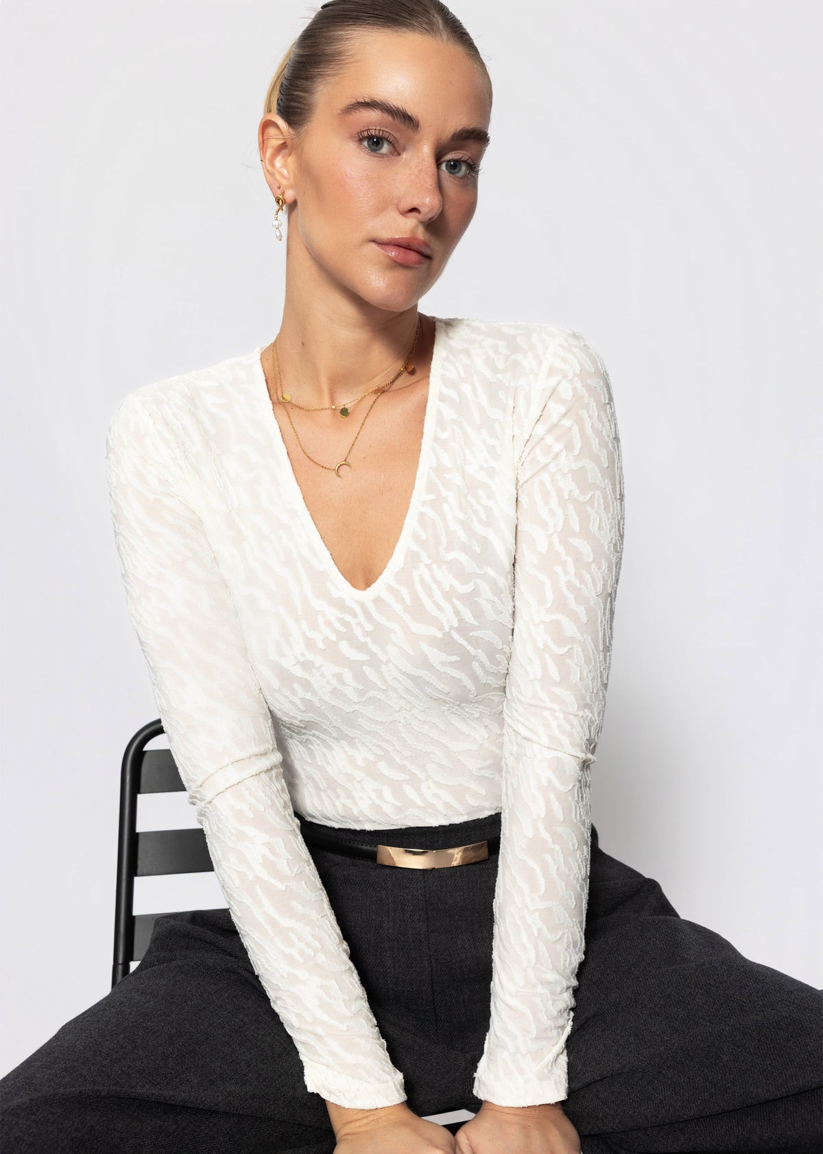 Langarmbody mit Strukturmuster - offwhite
