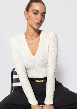 Langarmbody mit Strukturmuster - offwhite