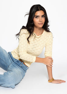 Long-sleeved floral lace shirt - butter yellow