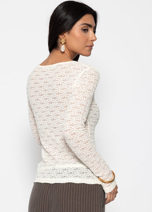 Long-sleeved floral lace shirt - off-white