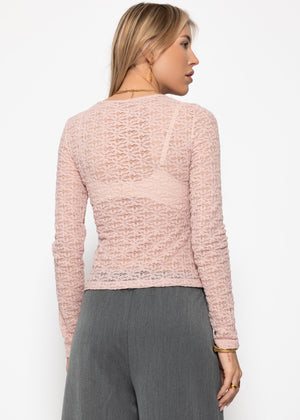 Long-sleeved floral lace shirt - pink