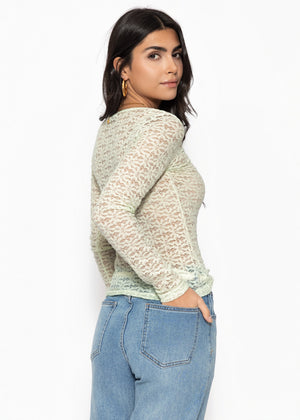 Langarmshirt aus floraler Spitze - salbeigrün