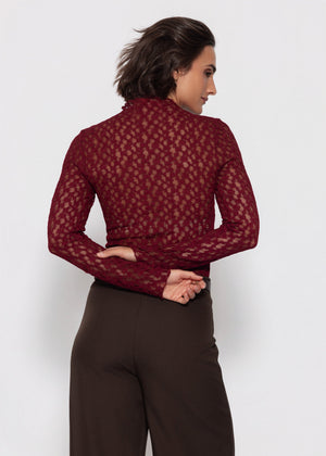 Langarmshirt aus Spitze - burgundy