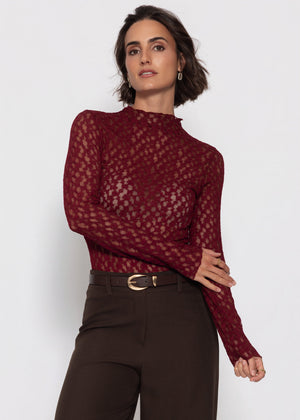 Langarmshirt aus Spitze - burgundy