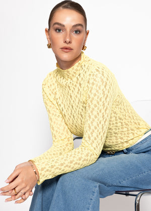 Langarmshirt aus Spitze - gelb