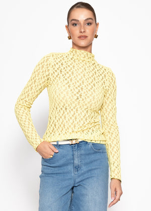 Langarmshirt aus Spitze - gelb
