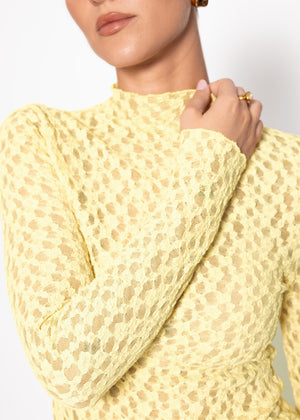Langarmshirt aus Spitze - gelb