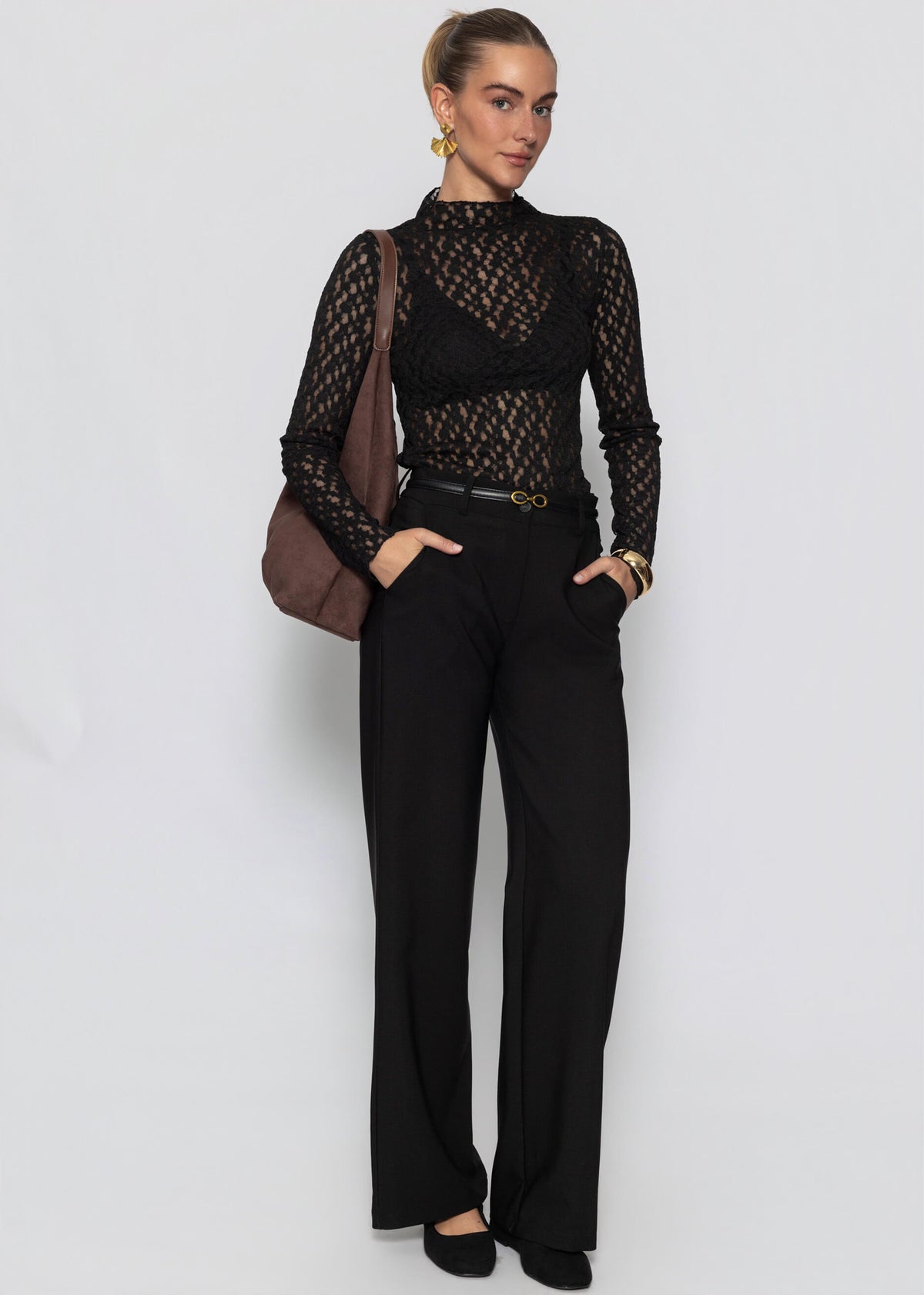 Langarmshirt aus Spitze - schwarz