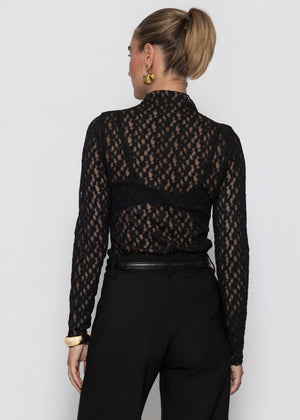 Langarmshirt aus Spitze - schwarz