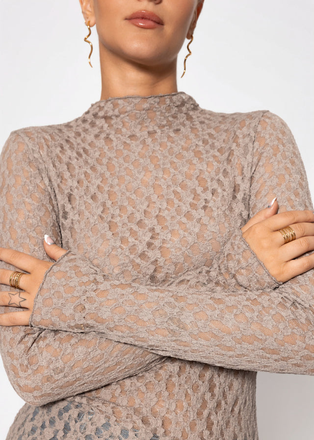 Lace long-sleeved top - taupe
