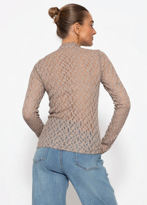 Langarmshirt aus Spitze - taupe