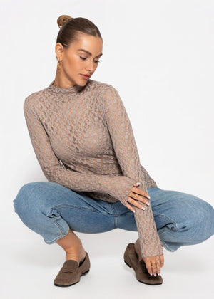 Langarmshirt aus Spitze - taupe