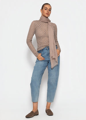 Langarmshirt aus Spitze - taupe